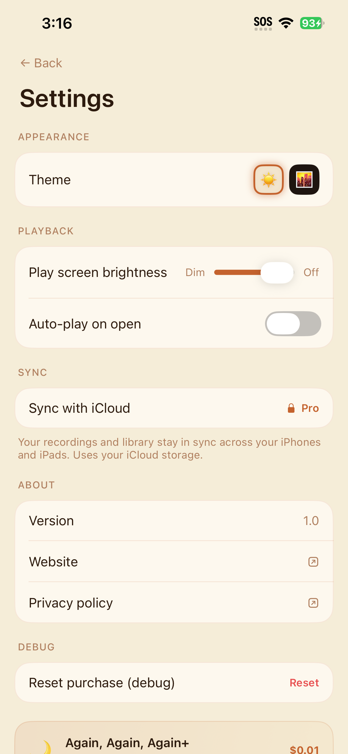 iCloud sync - your data is yours