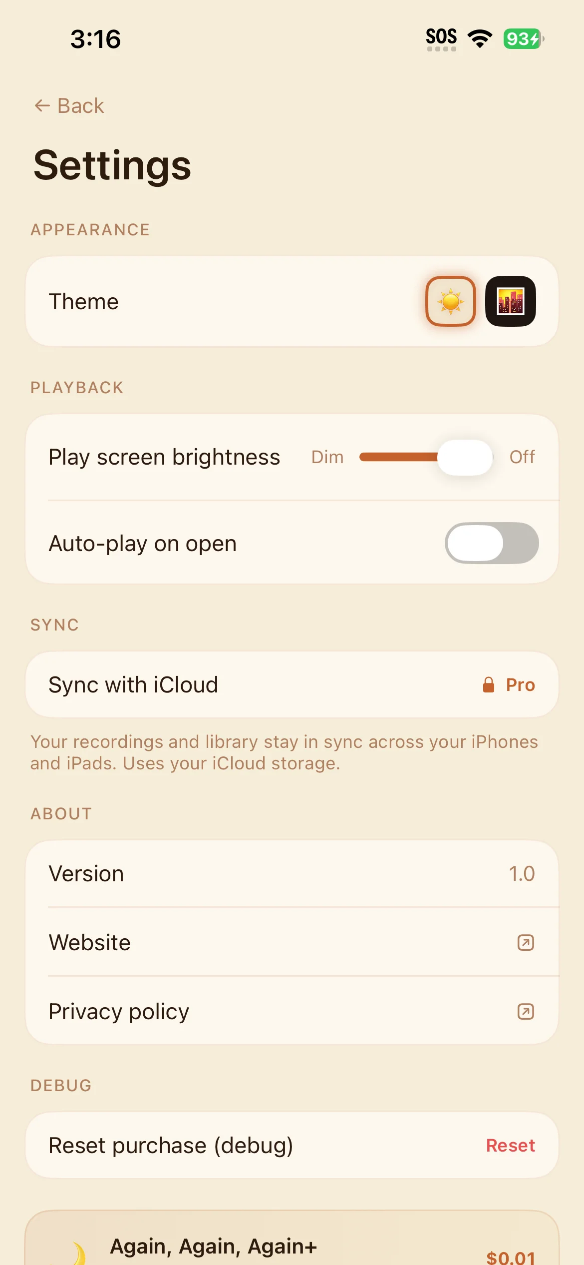 iCloud sync - your data is yours